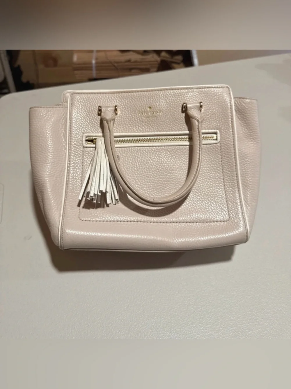 kate spade blush cream pebbled leather satchel with tassel